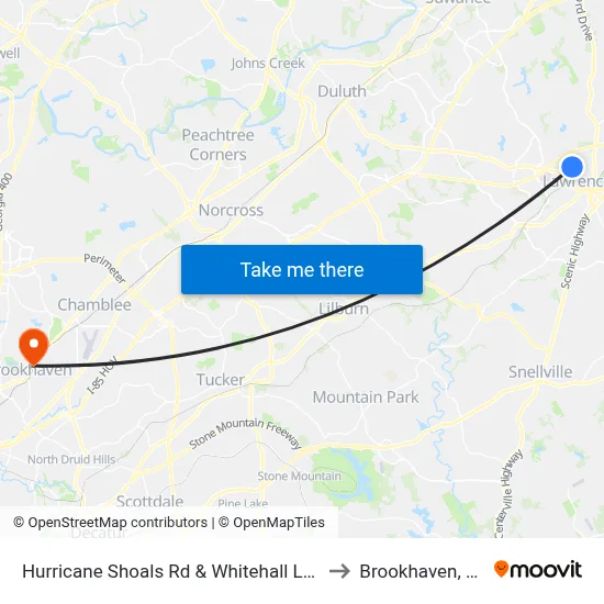 Hurricane Shoals Rd & Whitehall Ln Ib to Brookhaven, GA map