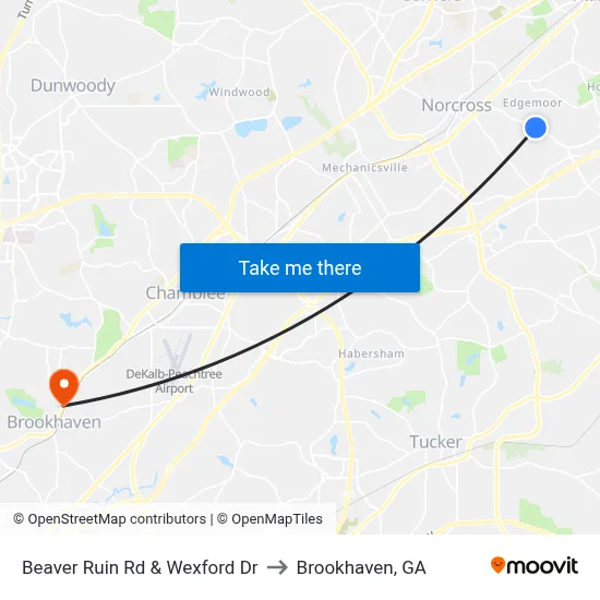 Beaver Ruin Rd & Wexford Dr to Brookhaven, GA map