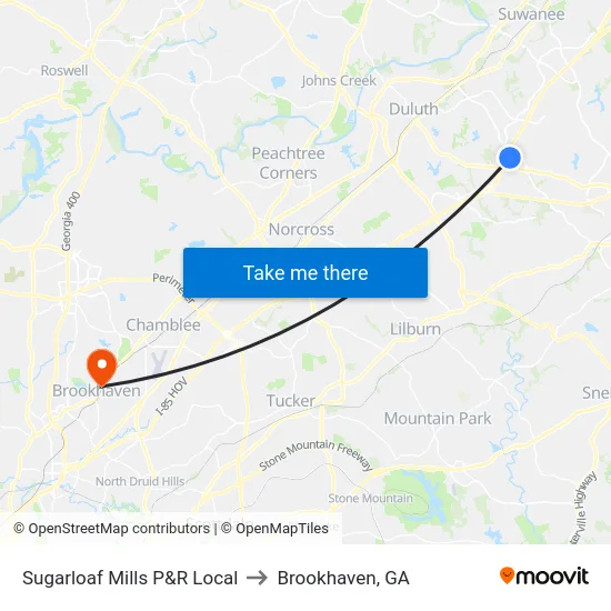 Sugarloaf Mills P&R Local to Brookhaven, GA map