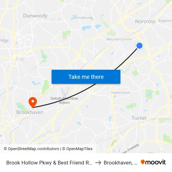 Brook Hollow Pkwy & Best Friend Rd Ob to Brookhaven, GA map