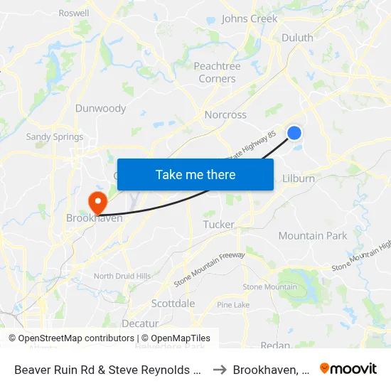 Beaver Ruin Rd & Steve Reynolds Blvd to Brookhaven, GA map