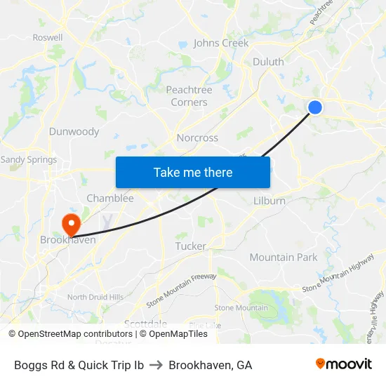 Boggs Rd & Quick Trip Ib to Brookhaven, GA map