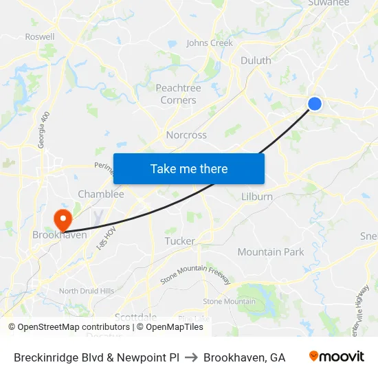 Breckinridge Blvd & Newpoint Pl to Brookhaven, GA map