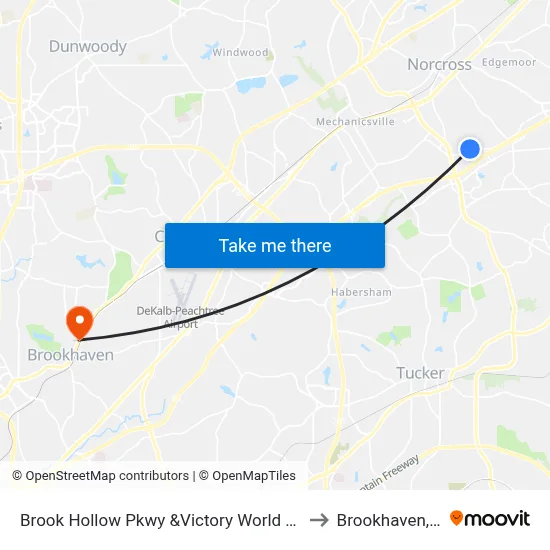 Brook Hollow Pkwy &Victory World Church to Brookhaven, GA map