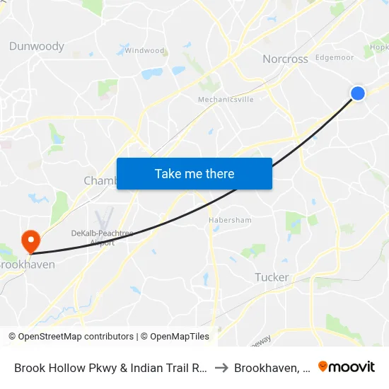 Brook Hollow Pkwy & Indian Trail Rd Ob to Brookhaven, GA map
