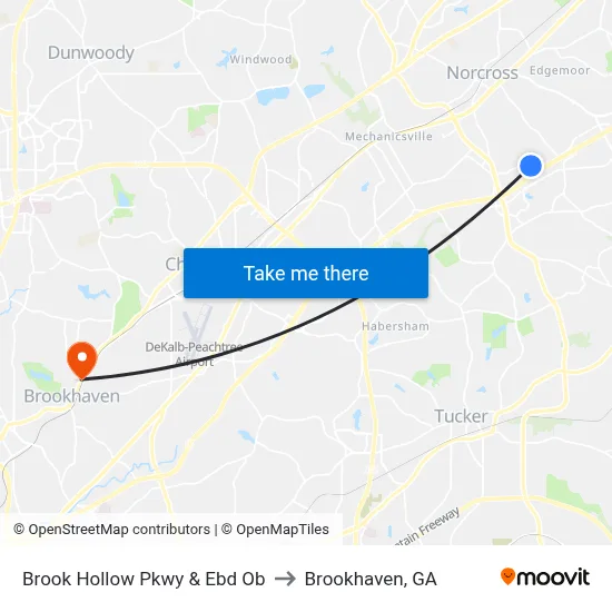 Brook Hollow Pkwy & Ebd Ob to Brookhaven, GA map