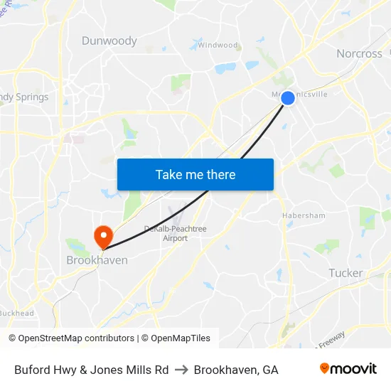 Buford Hwy & Jones Mills Rd to Brookhaven, GA map