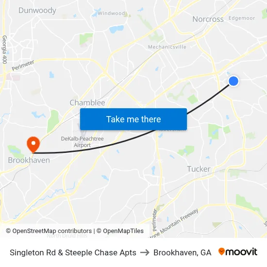 Singleton Rd & Steeple Chase Apts to Brookhaven, GA map