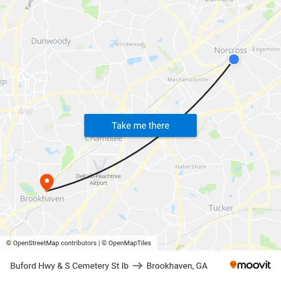 Buford Hwy & S Cemetery St Ib to Brookhaven, GA map