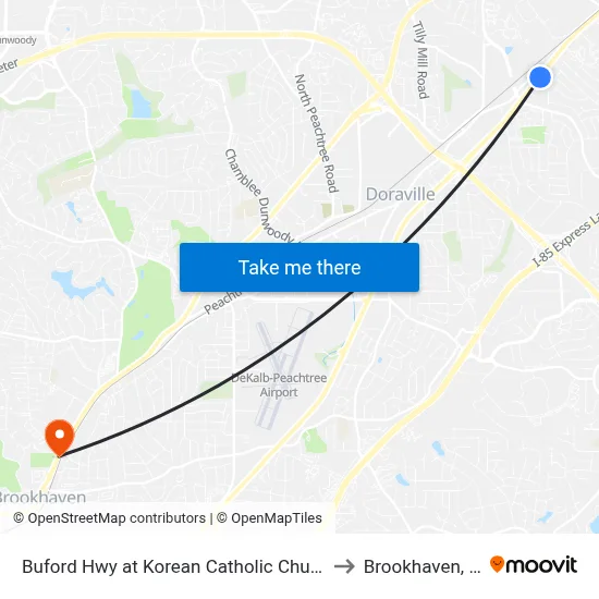 Buford Hwy at Korean Catholic Church Ib to Brookhaven, GA map