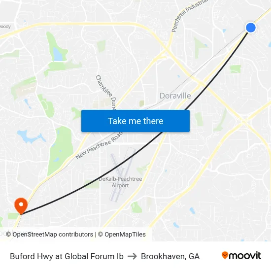 Buford Hwy at Global Forum Ib to Brookhaven, GA map