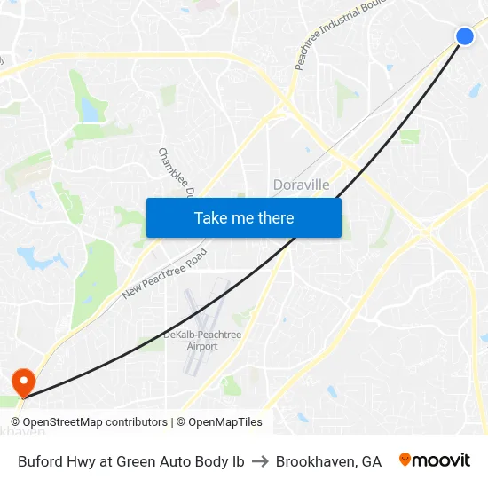 Buford Hwy at Green Auto Body Ib to Brookhaven, GA map