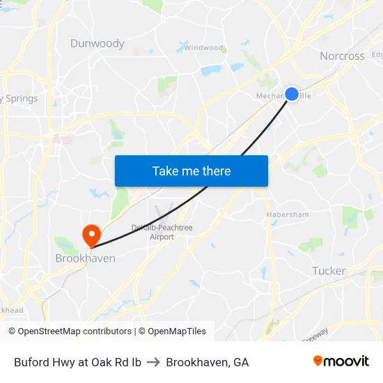 Buford Hwy at Oak Rd Ib to Brookhaven, GA map