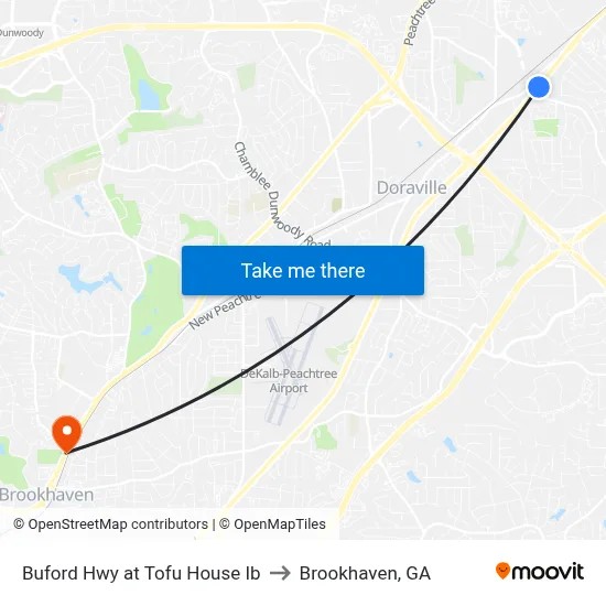 Buford Hwy at Tofu House Ib to Brookhaven, GA map