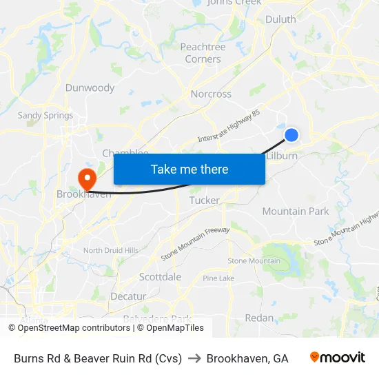 Burns Rd & Beaver Ruin Rd (Cvs) to Brookhaven, GA map