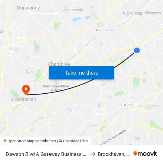 Dawson Blvd & Gateway Business Park to Brookhaven, GA map