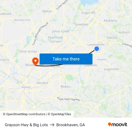 Grayson Hwy & Big Lots to Brookhaven, GA map
