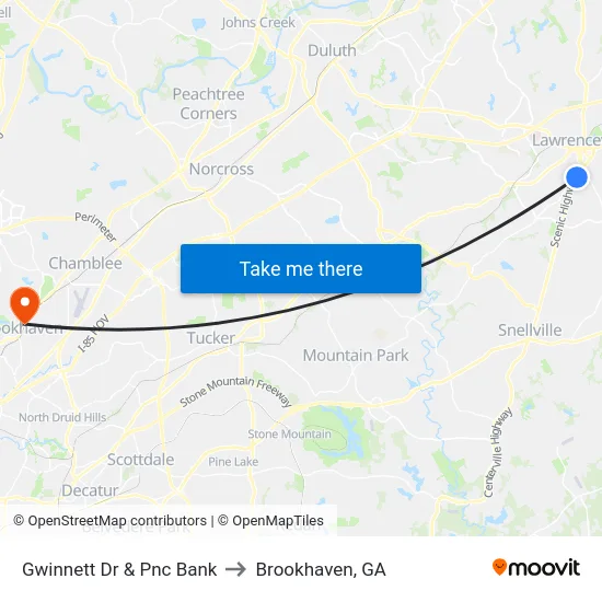 Gwinnett Dr & Pnc Bank to Brookhaven, GA map