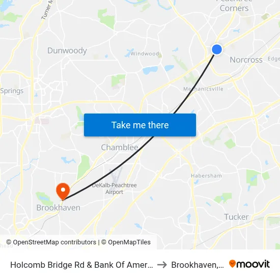 Holcomb Bridge Rd & Bank Of America Ob to Brookhaven, GA map
