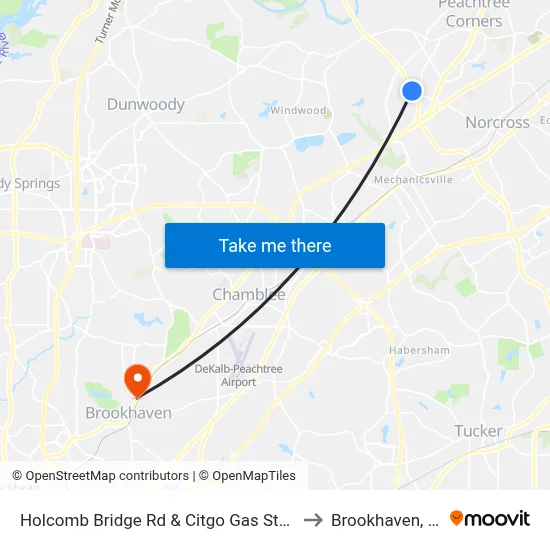 Holcomb Bridge Rd & Citgo Gas Station to Brookhaven, GA map