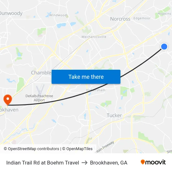 Indian Trail Rd at Boehm Travel to Brookhaven, GA map