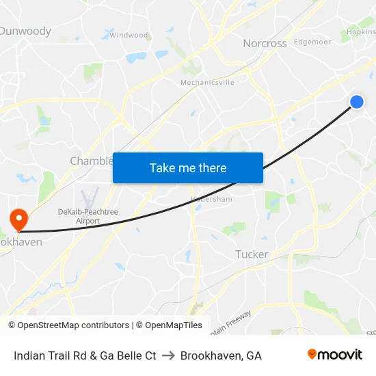 Indian Trail Rd & Ga Belle Ct to Brookhaven, GA map