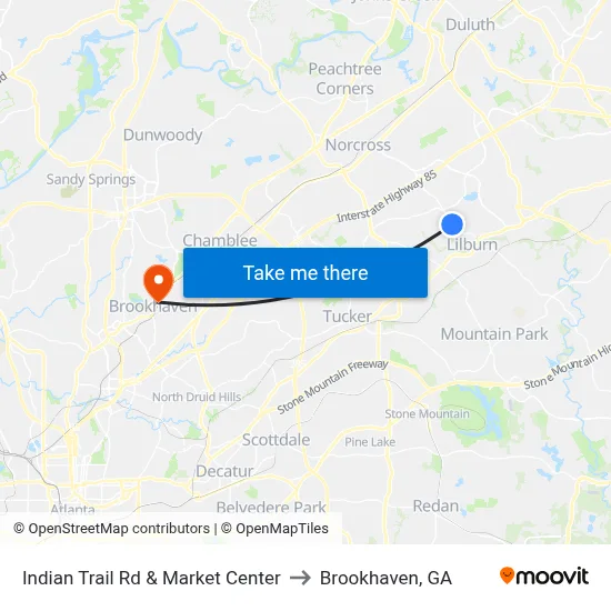 Indian Trail Rd & Market Center to Brookhaven, GA map