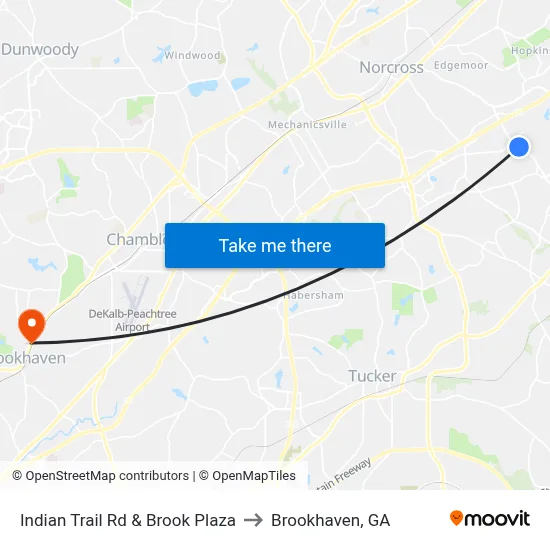 Indian Trail Rd & Brook Plaza to Brookhaven, GA map