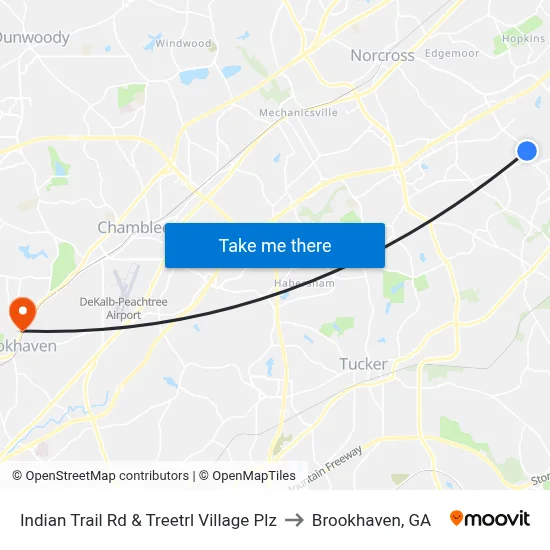 Indian Trail Rd & Treetrl Village Plz to Brookhaven, GA map