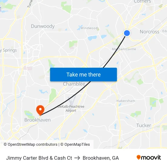 Jimmy Carter Blvd & Cash Ct to Brookhaven, GA map