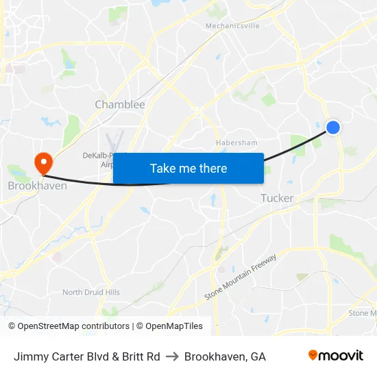 Jimmy Carter Blvd & Britt Rd to Brookhaven, GA map