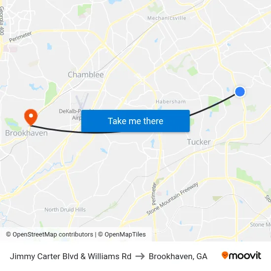 Jimmy Carter Blvd & Williams Rd to Brookhaven, GA map