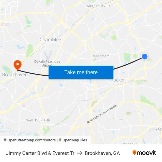 Jimmy Carter Blvd & Everest Tr to Brookhaven, GA map