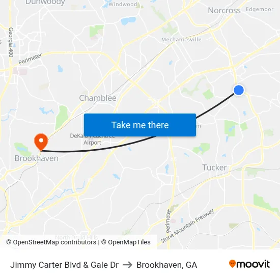 Jimmy Carter Blvd & Gale Dr to Brookhaven, GA map