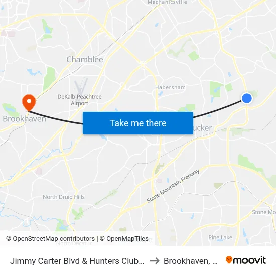 Jimmy Carter Blvd & Hunters Club Ln to Brookhaven, GA map