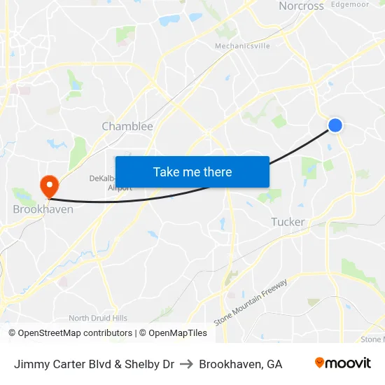 Jimmy Carter Blvd & Shelby Dr to Brookhaven, GA map