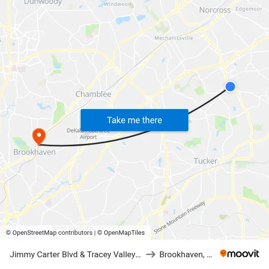 Jimmy Carter Blvd & Tracey Valley Dr to Brookhaven, GA map