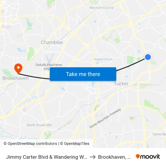 Jimmy Carter Blvd & Wandering Way to Brookhaven, GA map
