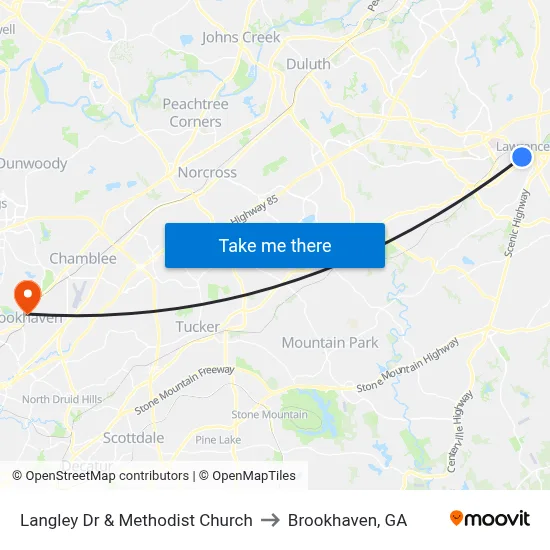 Langley Dr & Methodist Church to Brookhaven, GA map