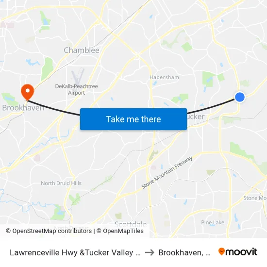 Lawrenceville Hwy &Tucker Valley Rd to Brookhaven, GA map