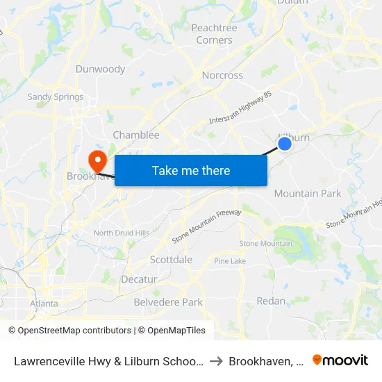 Lawrenceville Hwy & Lilburn School Rd to Brookhaven, GA map
