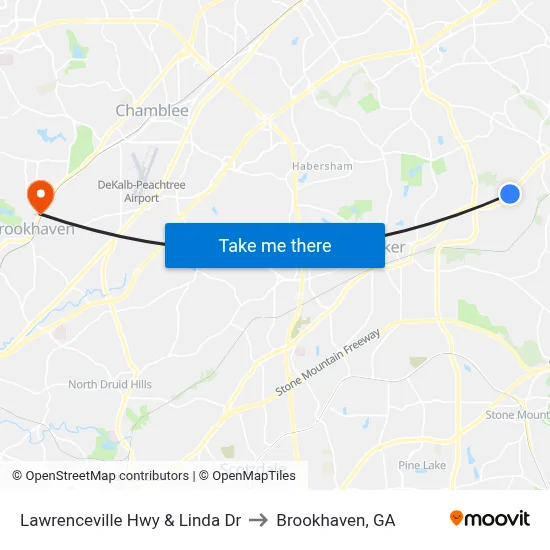 Lawrenceville Hwy & Linda Dr to Brookhaven, GA map