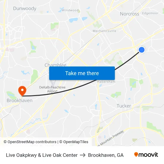 Live Oakpkwy & Live Oak Center to Brookhaven, GA map