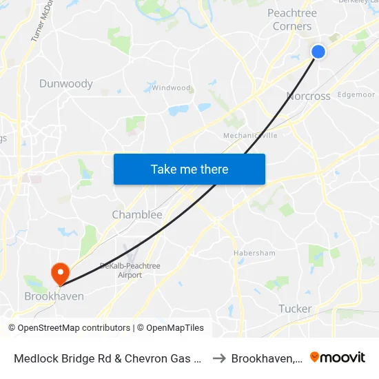 Medlock Bridge Rd & Chevron Gas Station to Brookhaven, GA map