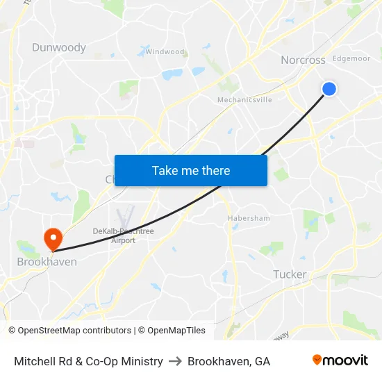 Mitchell Rd & Co-Op Ministry to Brookhaven, GA map