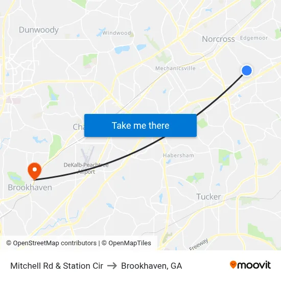 Mitchell Rd & Station Cir to Brookhaven, GA map