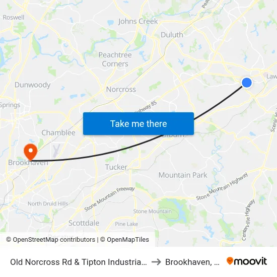 Old Norcross Rd & Tipton Industrial Dr to Brookhaven, GA map