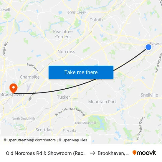 Old Norcross Rd & Showroom (Raco Dr) to Brookhaven, GA map