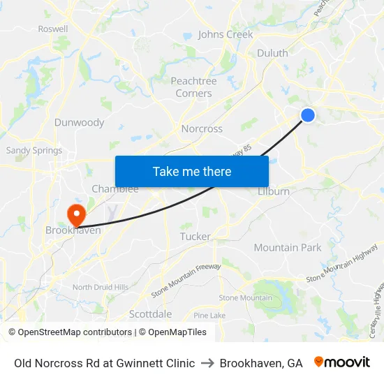 Old Norcross Rd at Gwinnett Clinic to Brookhaven, GA map