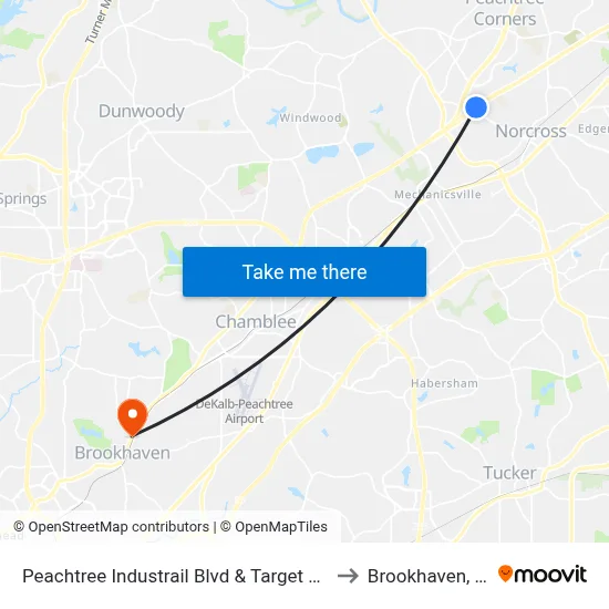 Peachtree Industrail Blvd & Target Plaza to Brookhaven, GA map
